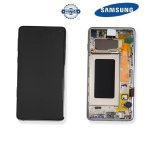 TOUCH SCREEN SCHERMO ORIGINALE SERVICE PACK PER SAMSUNG GALAXY S10 G973F PRISM WHITE BIANCO / SILVER VETRO LCD DISPLAY CON FRAME GH82-18850B GH82-18835B