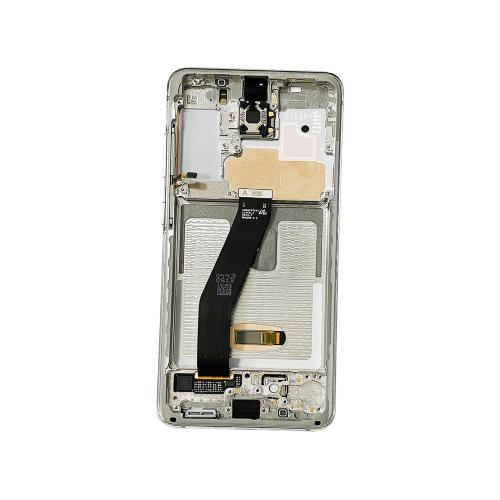 TOUCH SCREEN SCHERMO ORIGINALE SERVICE PACK PER SAMSUNG GALAXY S20 G980F G981B BIANCO CON FRAME VETRO LCD DISPLAY GH82-31432B / GH82-31433B / GH82-1434B 