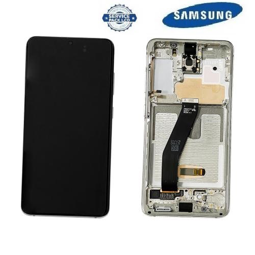 TOUCH SCREEN SCHERMO ORIGINALE SERVICE PACK PER SAMSUNG GALAXY S20 G980F G981B BIANCO CON FRAME VETRO LCD DISPLAY GH82-31432B / GH82-31433B / GH82-1434B 