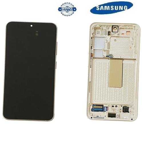 TOUCH SCREEN SCHERMO ORIGINALE SERVICE PACK PER SAMSUNG GALAXY S23 5G S911B CREMA / CREAM BEIGE CON FRAME VETRO LCD DISPLAY GH82-30480B / GH82-30481B / GH82-31001B