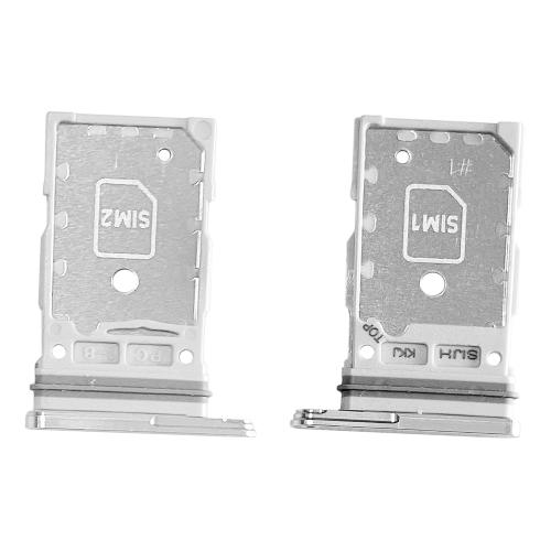 CARRELLO PORTA LETTORE DUAL SIM MICRO SD CARD READER SAMSUNG PER S908B S22 ULTRA BIANCO WHITE SILVER