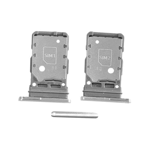 CARRELLO PORTA LETTORE DUAL SIM MICRO SD CARD READER SAMSUNG PER G998B S21 ULTRA 5G BIANCO SILVER WHITE ARGENTO