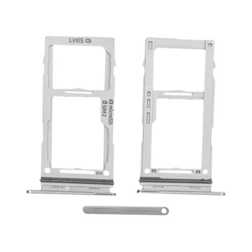 CARRELLO PORTA LETTORE DUAL SIM MICRO SD CARD READER SAMSUNG PER G975F S10 PLUS BIANCO WHITE ARGENTO SILVER