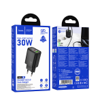 CARICABATTERIE CARICATORE SPINA USB-C 30W + USB-A QC3.0 18W N63 HOCO NERO BLACK