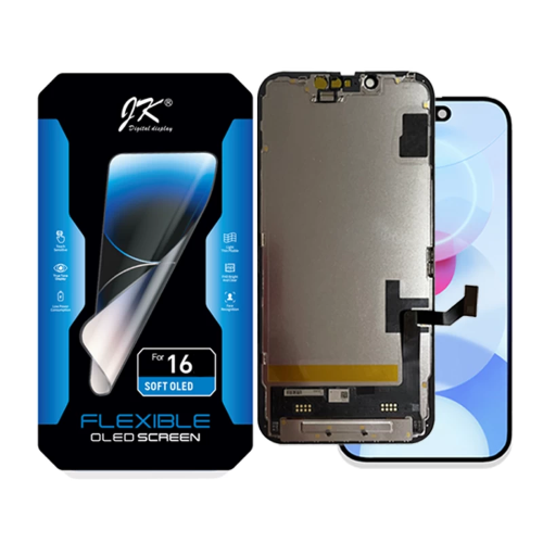 DISPLAY LCD JK SOFT OLED PER APPLE IPHONE 16 TOUCH SCREEN VETRO SCHERMO FRAME NERO