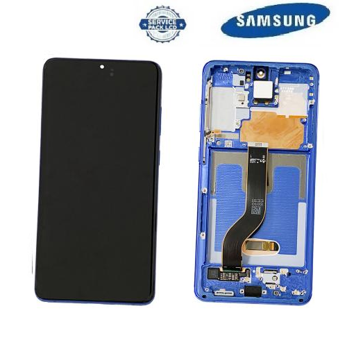 TOUCH SCREEN SCHERMO ORIGINALE SERVICE PACK PER SAMSUNG GALAXY S20 PLUS G985F G986B AURA BLU VETRO LCD DISPLAY CON FRAME GH82-31441H / GH82-31442H