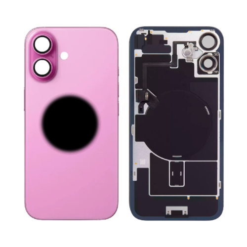 BACK COVER + PIASTRA METALLICA + VETRO CAMERA + ANTENNA NFC + FLAT FLASH PER APPLE IPHONE 16 SCOCCA VETRO COPRIBATTERIA POSTERIORE ROSA PINK