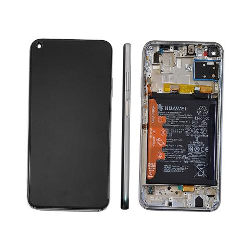 TOUCH SCREEN SCHERMO ORIGINALE  PER HUAWEI P40 LITE VETRO LCD DISPLAY CON FRAME BIANCO / SILVER SERVICE PACK 