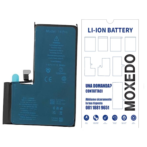 BATTERIA PER APPLE IPHONE 14 PRO 3200mAh RICAMBIO PRODUZIONE 2026 0 CICLI (AUTODIAGNOSTICABILE)