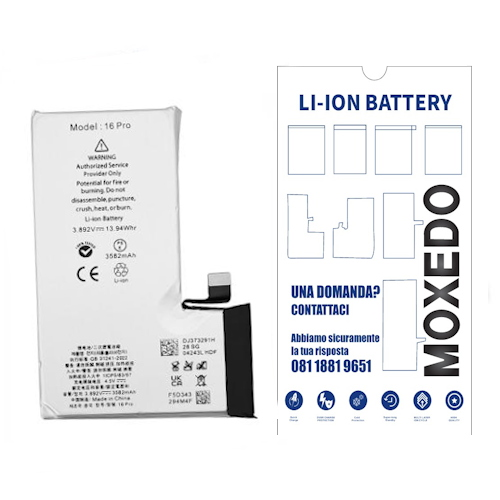 BATTERIA PER APPLE IPHONE 16 PRO 3582mAh RICAMBIO PRODUZIONE 2026 0 CICLI (QUALITA' OEM)