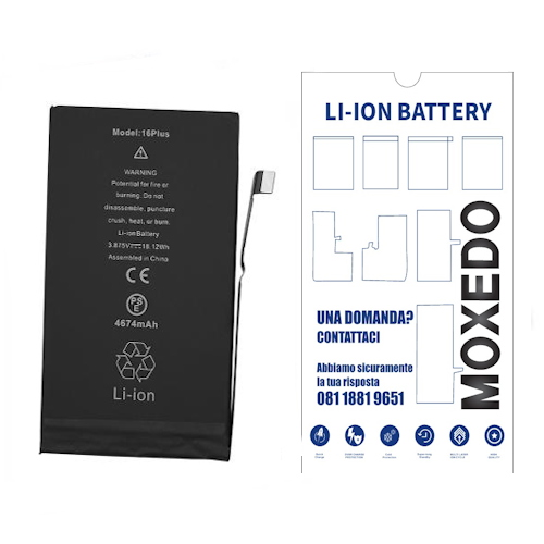 BATTERIA PER APPLE IPHONE 16 PLUS 4674mAh RICAMBIO PRODUZIONE 2026 0 CICLI (QUALITA' OEM)