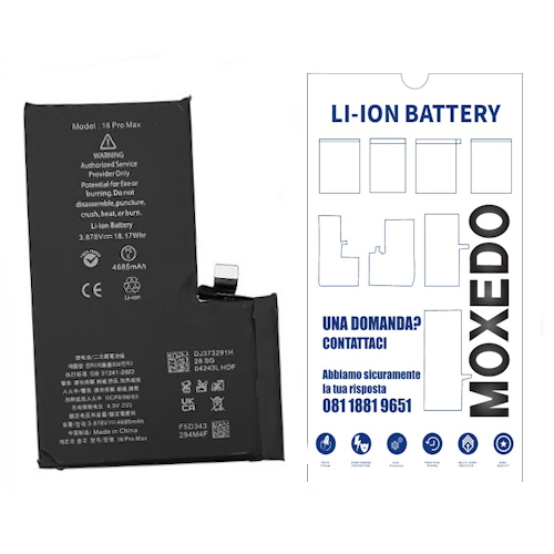 BATTERIA PER APPLE IPHONE 16 PRO MAX 4685mAh RICAMBIO PRODUZIONE 2026 0 CICLI (QUALITA' OEM)