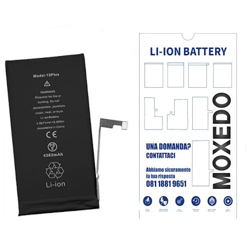 BATTERIA PER APPLE IPHONE 15 PLUS 4383mAh RICAMBIO PRODUZIONE 2026 0 CICLI (AUTODIAGNOSTICABILE)