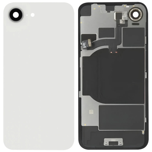 BACK COVER + PIASTRA METALLICA + VETRO CAMERA + ANTENNA NFC + FLAT FLASH PER APPLE IPHONE 16E SCOCCA VETRO COPRIBATTERIA POSTERIORE BIANCO WHITE