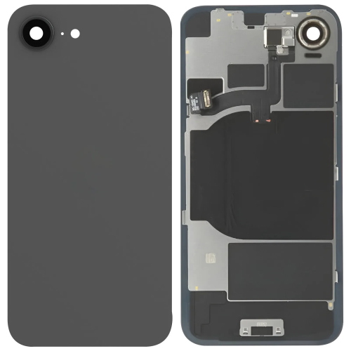 BACK COVER + PIASTRA METALLICA + VETRO CAMERA + ANTENNA NFC + FLAT FLASH PER APPLE IPHONE 16E SCOCCA VETRO COPRIBATTERIA POSTERIORE NERO BLACK 
