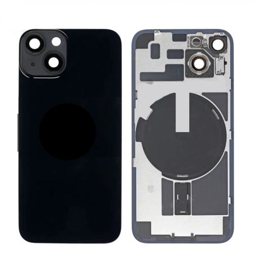 BACK COVER + PIASTRA METALLICA + VETRO CAMERA PER APPLE IPHONE 14 SCOCCA VETRO COPRIBATTERIA POSTERIORE NERO BLACK