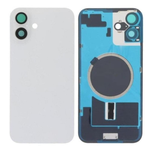 BACK COVER + PIASTRA METALLICA + VETRO CAMERA PER APPLE IPHONE 16 SCOCCA VETRO COPRIBATTERIA POSTERIORE BIANCO WHITE