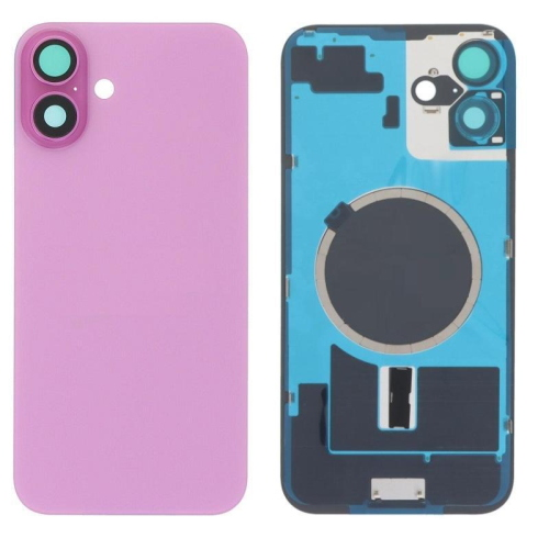 BACK COVER + PIASTRA METALLICA + VETRO CAMERA PER APPLE IPHONE 16 SCOCCA VETRO COPRIBATTERIA POSTERIORE ROSA PINK