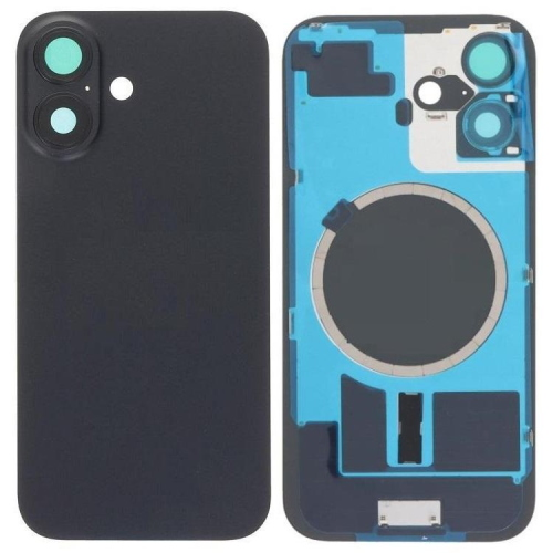 BACK COVER + PIASTRA METALLICA + VETRO CAMERA PER APPLE IPHONE 16 SCOCCA VETRO COPRIBATTERIA POSTERIORE NERO BLACK