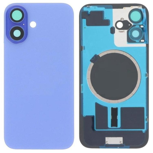 BACK COVER + PIASTRA METALLICA + VETRO CAMERA PER APPLE IPHONE 16 SCOCCA VETRO COPRIBATTERIA POSTERIORE BLU BLUE 